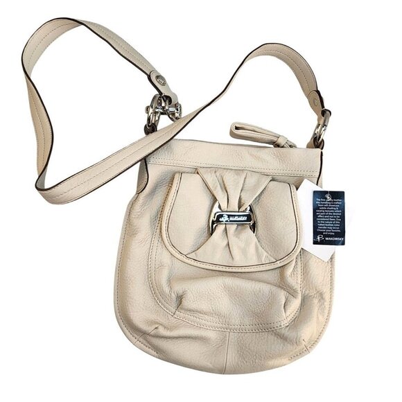 Cream B. Makowsky Womens Leather Crossbody Bag With Leopard Lining & Front and B - Picture 2 of 12